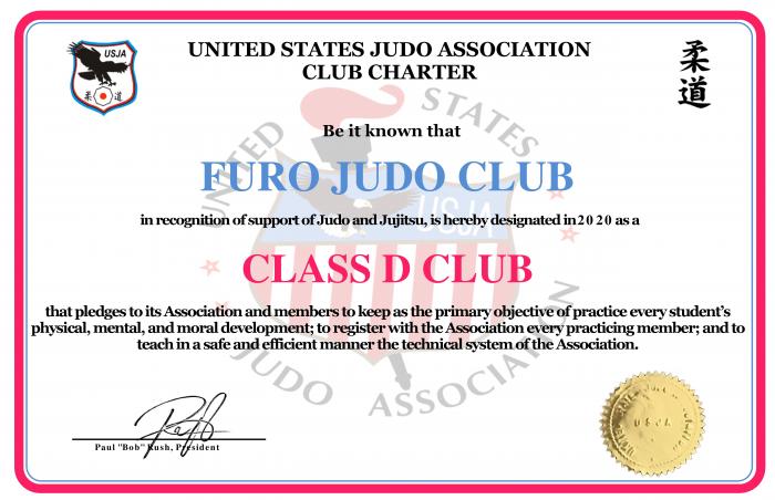 USJA Furō Judo Club Certificate