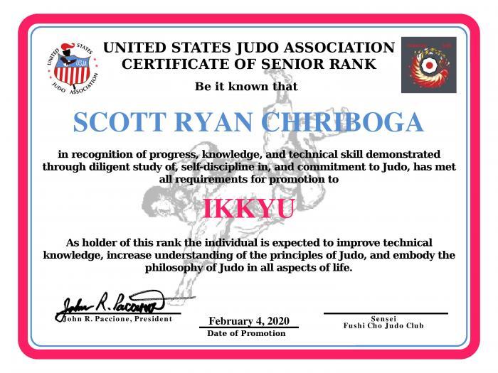1st Kyu · February 4, 2020 · Promoted by John R. Paccione