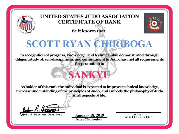 3rd Kyu · January 18, 2018 · Promoted by John R. Paccione