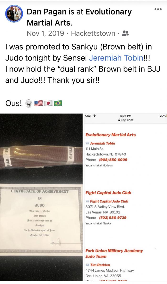 3rd Kyu · October 30, 2019 · Promoted by Jeremiah Tobin, Yodan USJF #4686