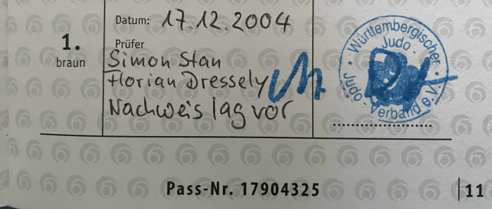 1st Kyu · December 17, 2004 · Promoted by Florian Dressely