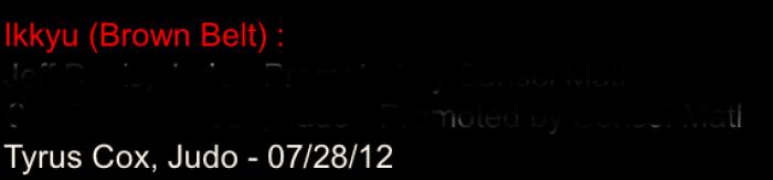 3rd Kyu · July 28, 2012 · Promoted by Chad Haas