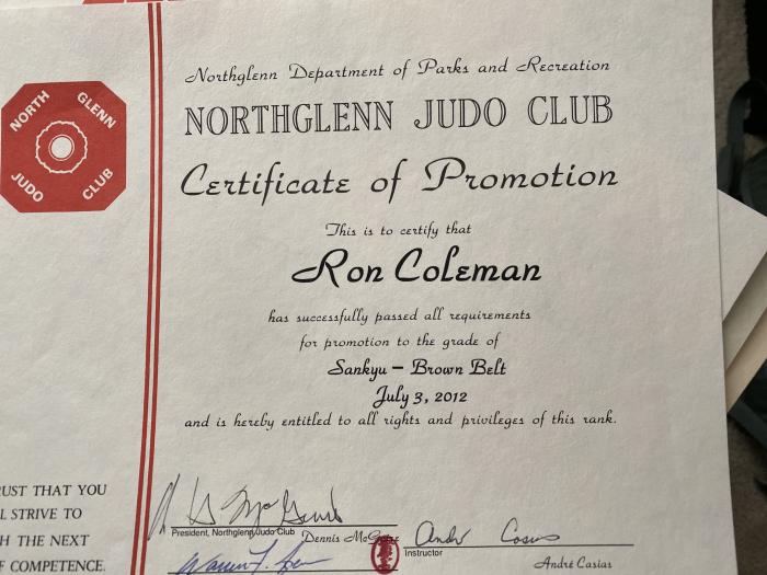 3rd Kyu · July 3, 2012 · Promoted by Warren Agena