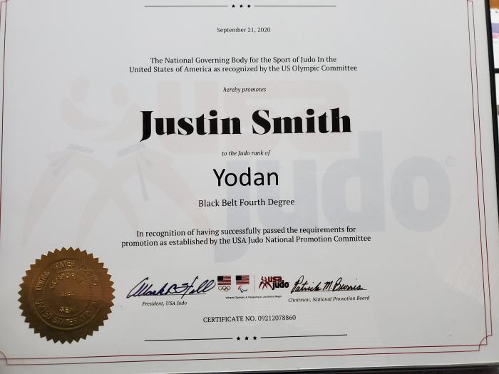 4th Dan · November 29, 2019 · Promoted by Steve Scott; for JBBA/AAU. Promoted by National Promotion Committee for USA Judo 9/21/2020