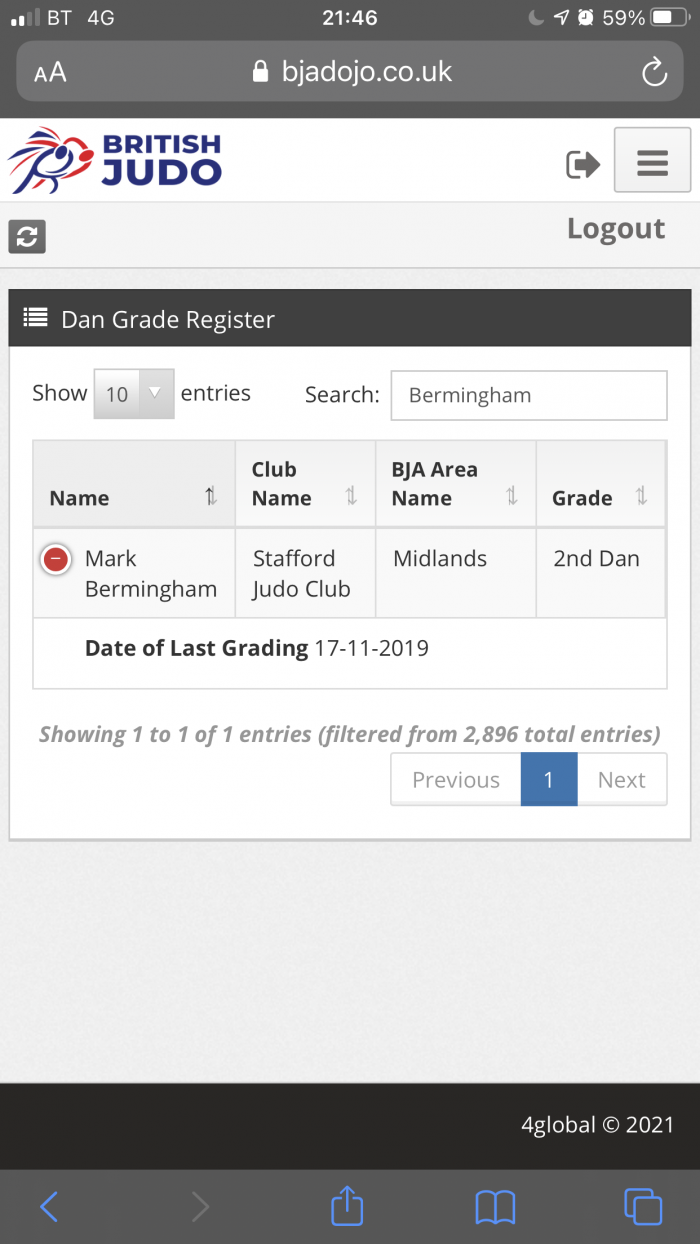 BJA Online Dan Grade Register