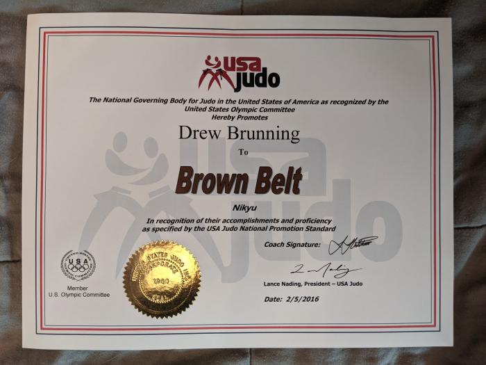 2nd Kyu · February 5, 2016 · Promoted by USA Judo