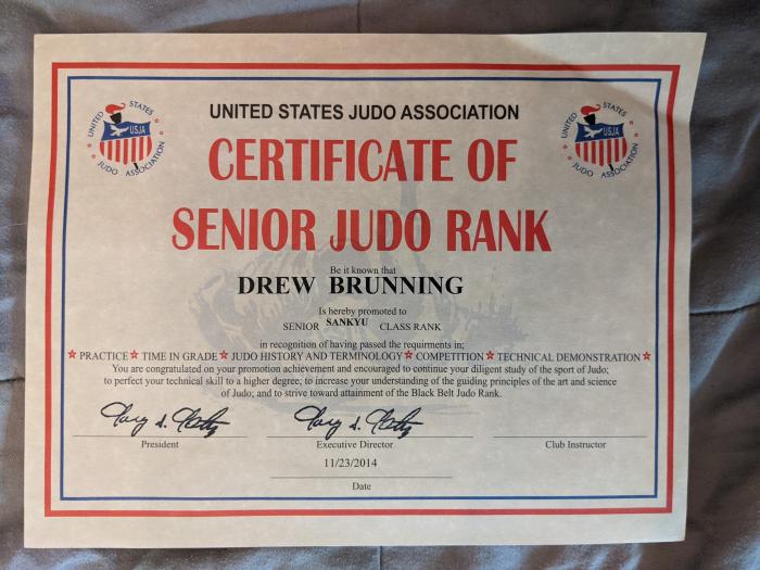3rd Kyu · November 23, 2014 · Promoted by USJA
