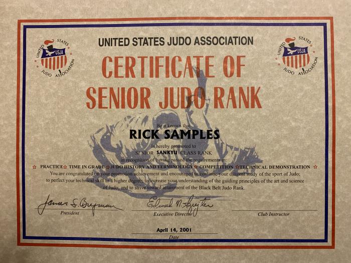 3rd Kyu · April 14, 2001 · Promoted by Ron Hansen