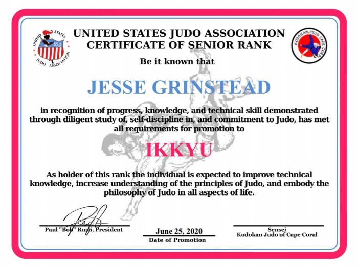 Digital version of latest certificate. For whatever reason, the date on the certificate is one day later than the day I was actually promoted.