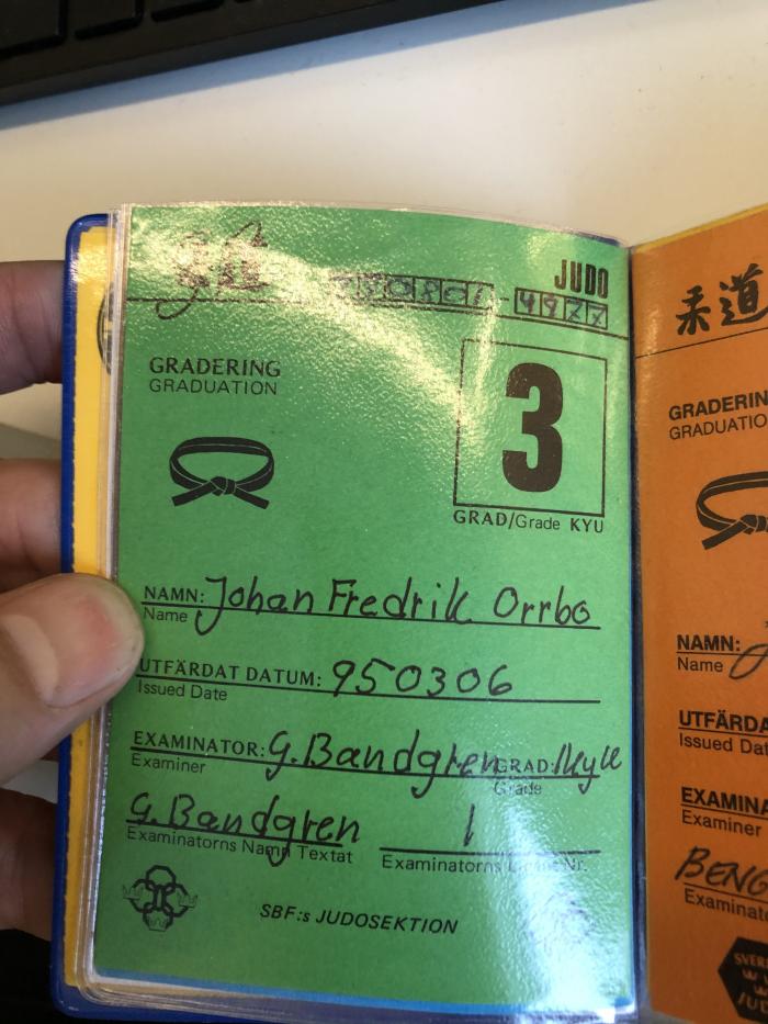 3rd Kyu · March 6, 1995 · Promoted by Göran Bandgren