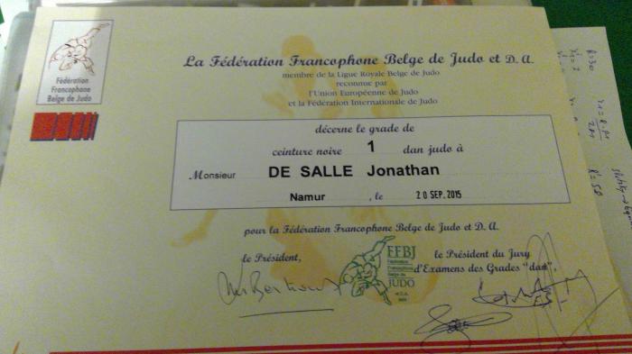 1st Dan · September 20, 2015 · Promoted by Fédération Francophone Belge de Judo & DA