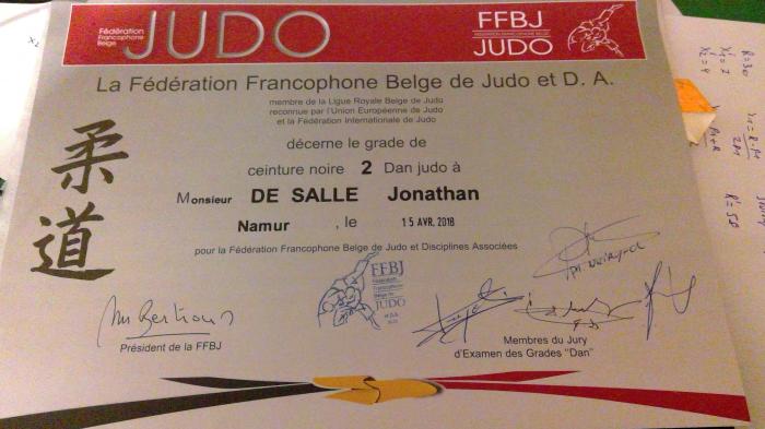 2nd Dan · April 15, 2018 · Promoted by Fédération Francophone Belge de Judo & DA