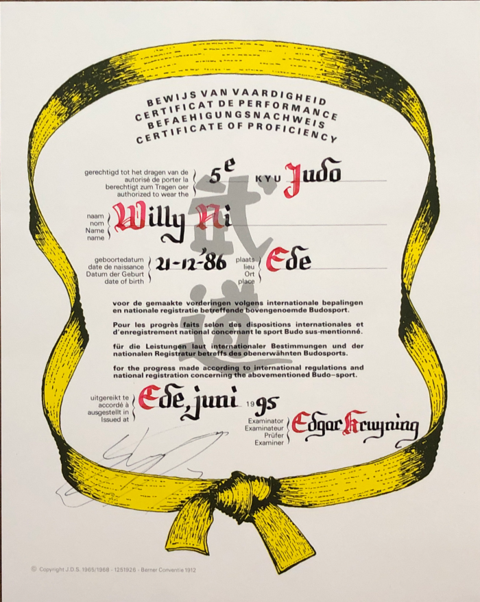 5th Kyu · June 10, 1995 · Promoted by Edgar kruyning