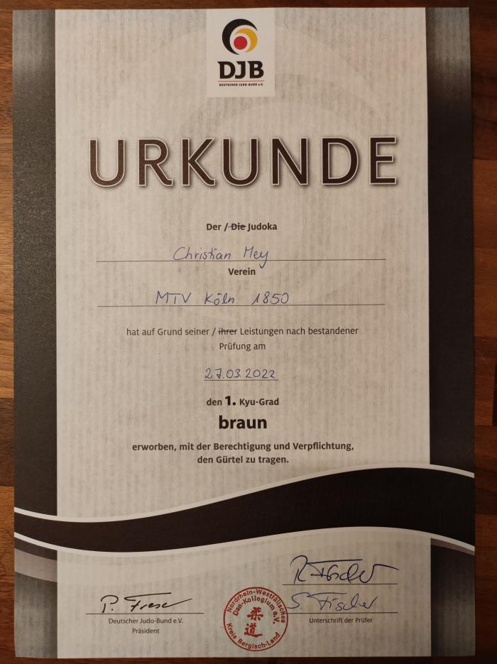 1st Kyu · March 27, 2022 · Promoted by Rainer Fischer