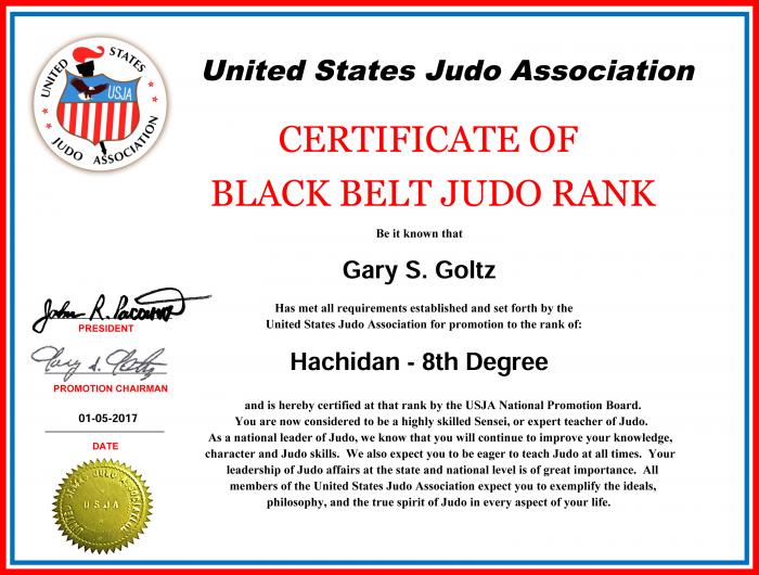 8th Dan · January 5, 2017 · Promoted by USJA Promotion Board