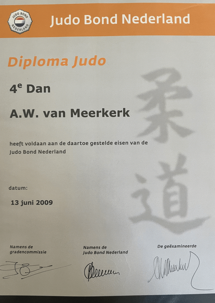 4th Dan · June 13, 2009 · Promoted by Judo Bond Nederland