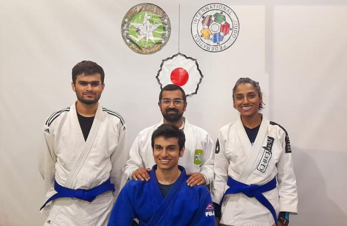 My Judo students who got promoted to Judo blue belts and myself who got promoted to black!