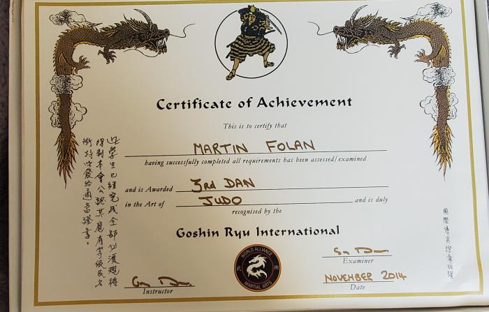 3rd Dan · November 30, 2014 · Promoted by Gary Don/Yorkshire Judo Association. Goshin Ryu