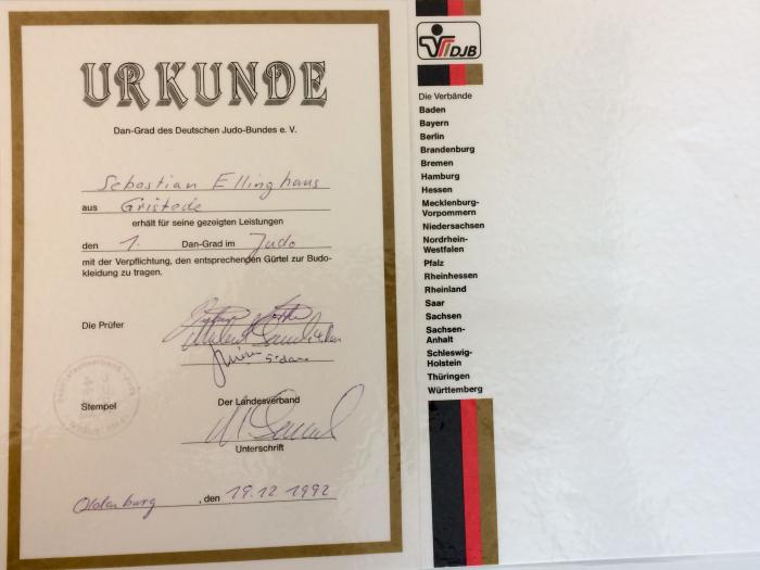 1st Dan · December 19, 1992 · Promoted by Michael Lameck/ Dietmar Görke/ Jaap Niessen