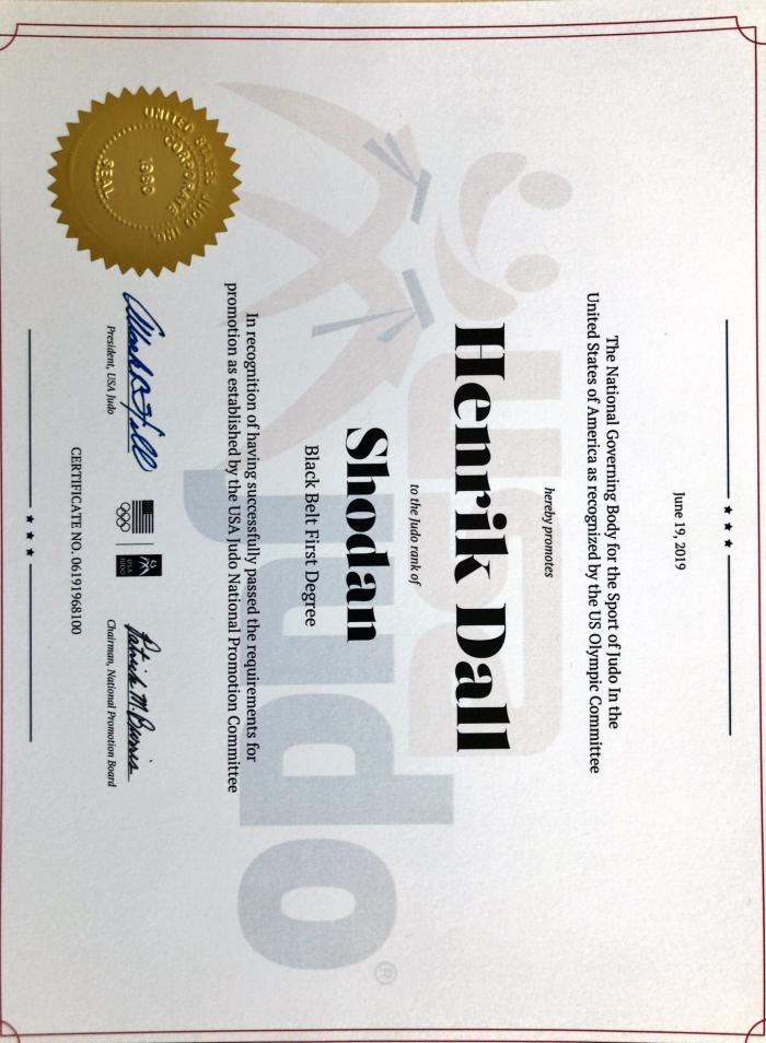 1st Dan · June 25, 2019 · Promoted by Sensei David Zorich