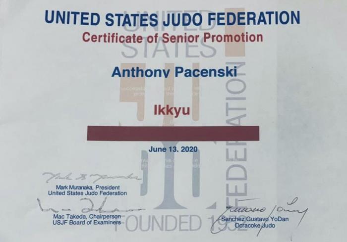 1st Kyu · June 13, 2020 · Promoted by San Joaquin /Ocracoke Judo  - Gustavo “Gerifalte” Sanchez  Sensei