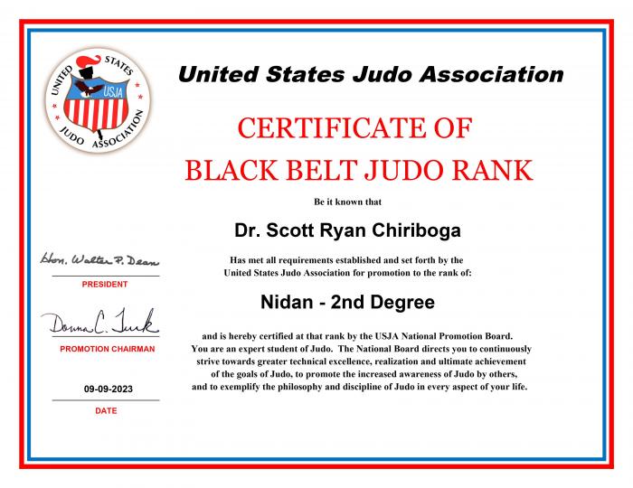 USJA Nidan Rank Certificate