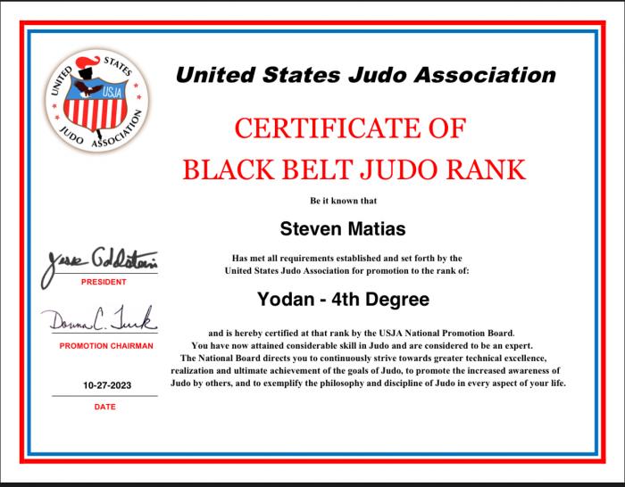 4th Dan · October 27, 2023 · Promoted by USJA promotion board