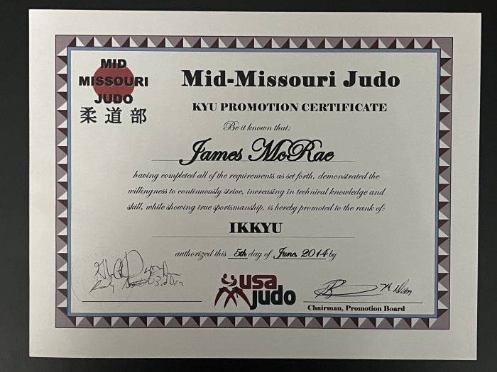 1st Kyu · June 5, 2014 · Promoted by Randy Russell
