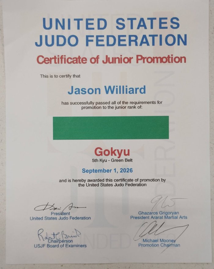 5th Kyu · September 1, 2026 · Promoted by Ghazaros Grigoryan