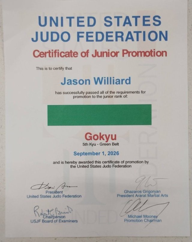Current Judo Rank